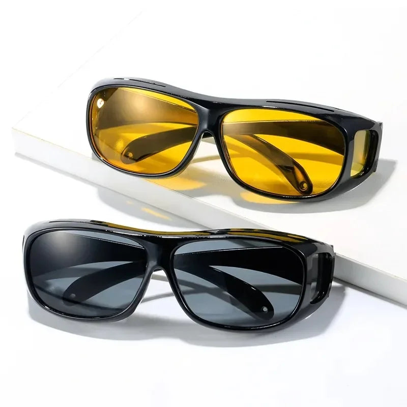Unisex Night Vision Driving Glasses Fit Over Prescription Glasses Anti Glare Yellow Lens Protection Car Driver Sunglasses Safety