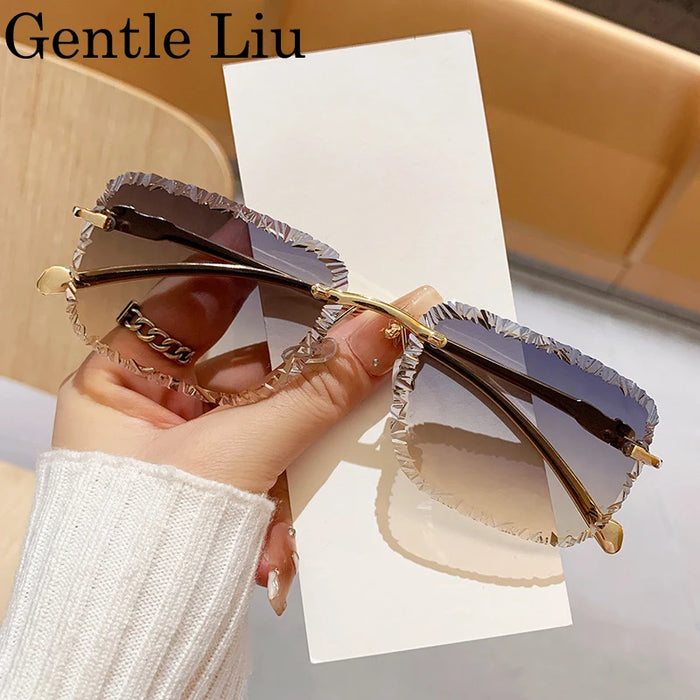 Gafas de sol de moda cuadradas sin montura estilo punk para hombre 2025 de marca de lujo con borde cortado sin marco gafas de sol para hombre con cabeza de leopardo