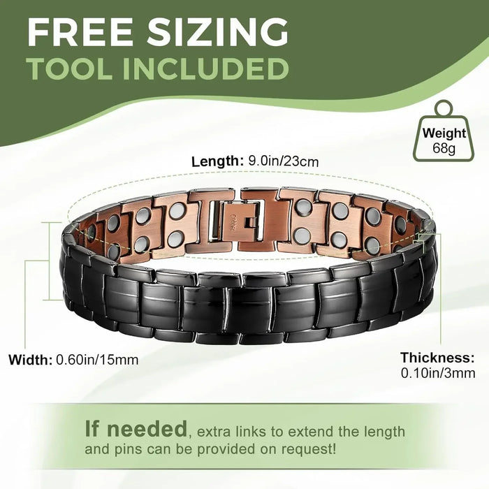 ARADOO  99.9% Pure Copper Bracelet with Double-Row Strength Magnets Jewelry Gift