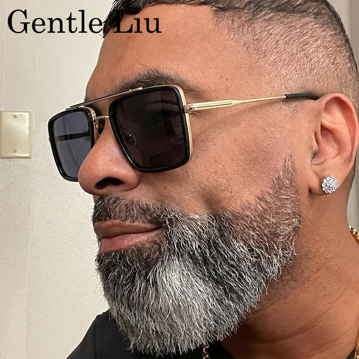Oversized Steampunk Square Metal Sunglasses Men 2026 Luxury Designer Vintage Double Bridge Sun Glasses Retro Driving Eyewear