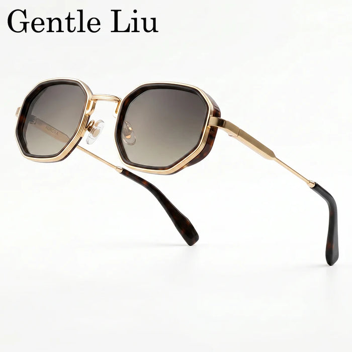 Lunettes de soleil polygonales carrées Steampunk Homme 2026, marque de luxe, monture métallique géométrique vintage, verres dégradés photochromiques