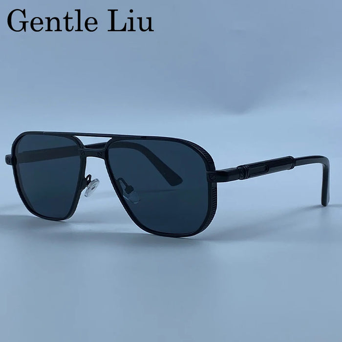 Square Punk Metal Frame Sunglasses Men 2026 Luxury Designer Vintage Steampunk Double Bridge Hip Hop Sun Glasses Outdoor Shades