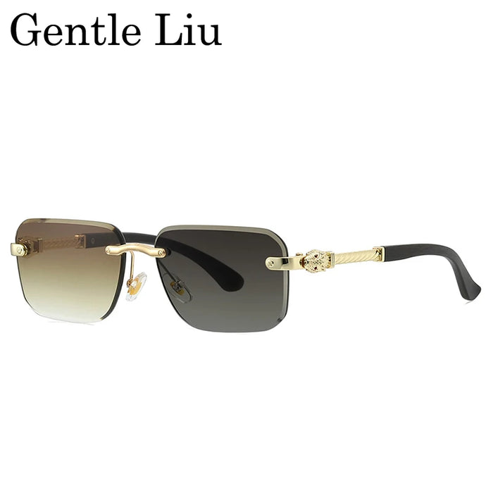 Gafas de sol fotocromáticas sin montura vintage para hombre 2026, de diseñador de lujo, cuadradas, sin montura, con cabeza de leopardo, gafas de sol para conducir, con sombra.