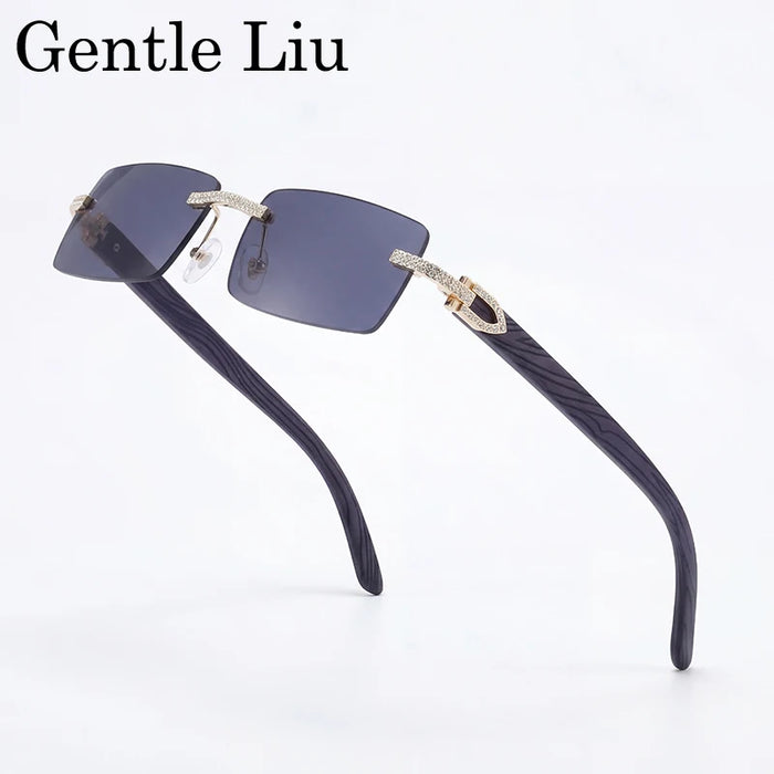 Y2K Rectangle Rimless Sunglasses Men Vintage Sun Glasses For Male 2026 Luxury Rhinestone Eyewear Punk Fashion Frameless Shades