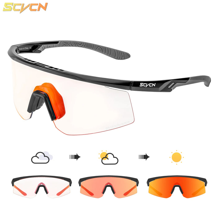 SCVCN Outdoor Photochromic Sunglasses Men Women Bicycl Cycling Glasses Sports MTB Driving Bike Eyewear Hiking UV400 Goggles New