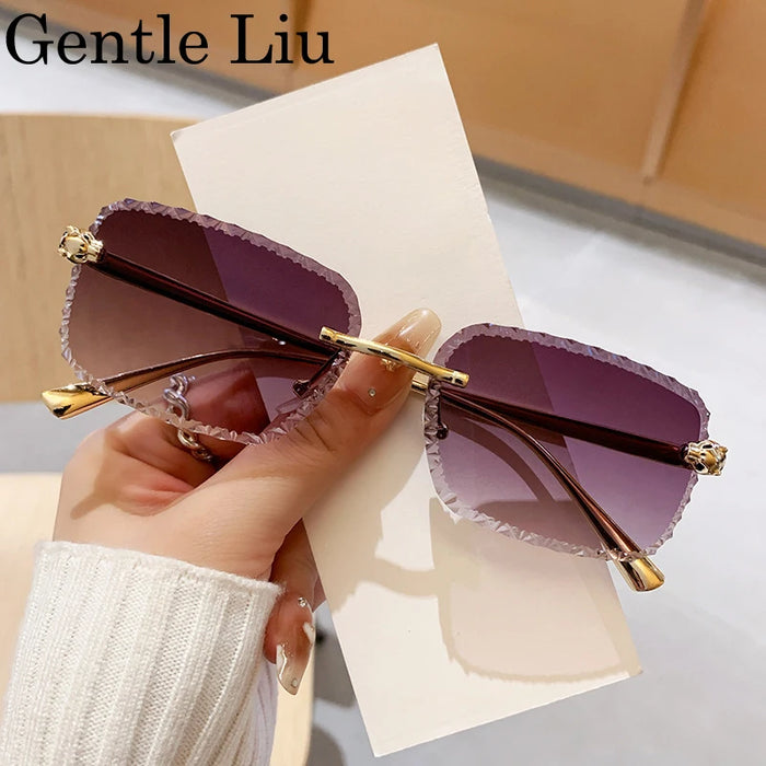 Gafas de sol retro cuadradas sin montura para hombre 2026, de marca de lujo, sin marco, estilo punk, rectangulares, para hombre, con borde recortado, protección UV400