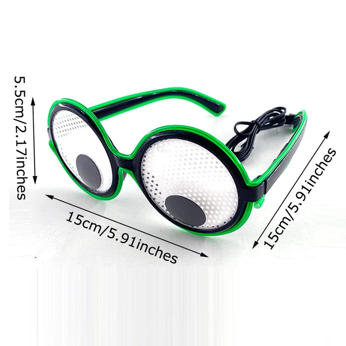 Gafas de neón con ojos móviles LED, musicales, rave, fluorescentes, para fiesta de Navidad, decoración, con montura redonda, divertidas, estilo dibujos animados.