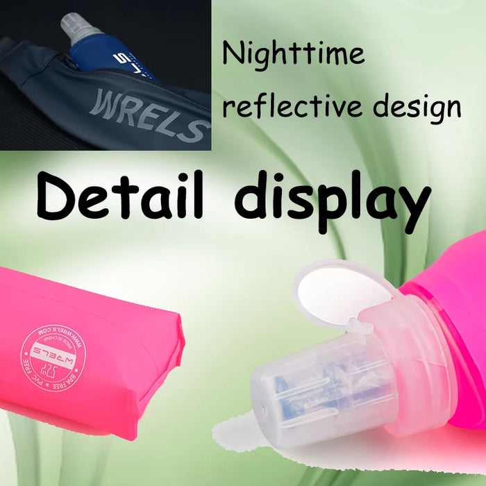 WRELS Botella de agua blanda para camping, deportes, bolsa plegable, cantimplora para correr al aire libre, mochila de hidratación, cintura, bicicleta, sin BPA