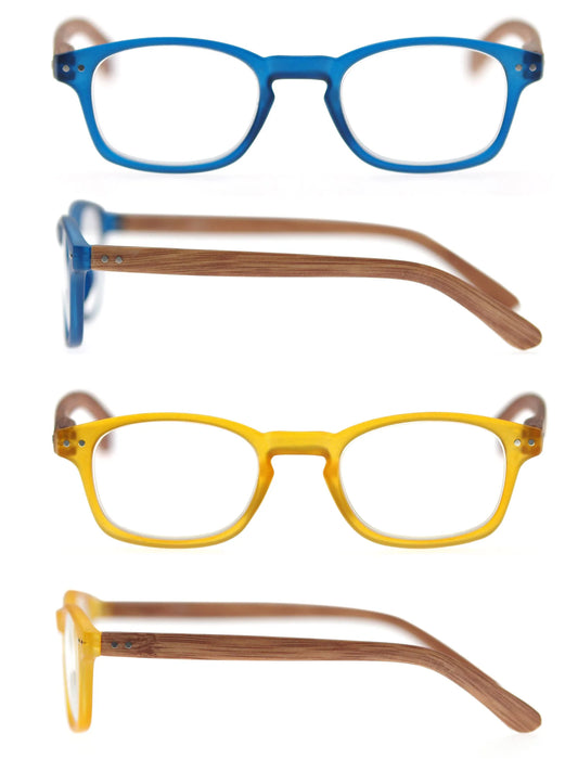 Reading Glasses for Men Women Fashion Wood-Look Plastic Eyeglass Frame Spring Hinge Stylish Readers Magnifying Glass Eyewear