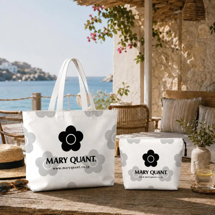 Fashion M-Mary Quant Storage Bags 2-Piece Canvas Tote Bag Set with Zipper Pouch Large Capacity Shopping Travel Bag