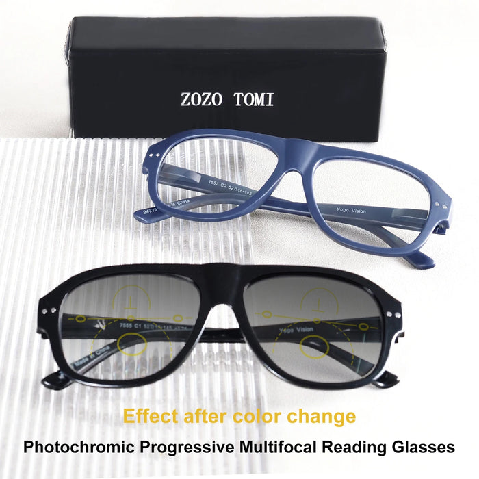 Progressive Multifocal Reading Glasses Men Women Oval Photochromic Presbyopic Eyeglasses Classic Rivet Anti Blue Light Diopter
