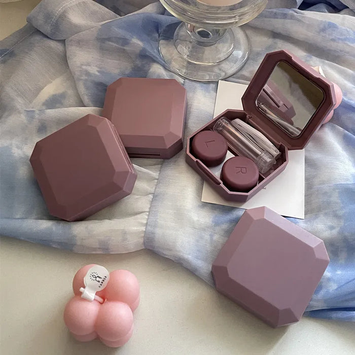 Candy Color Contact Lenses Box Solid Color Portable Contact Lens Case with Tweezer Suction Stick Set for Travel Kit Holder