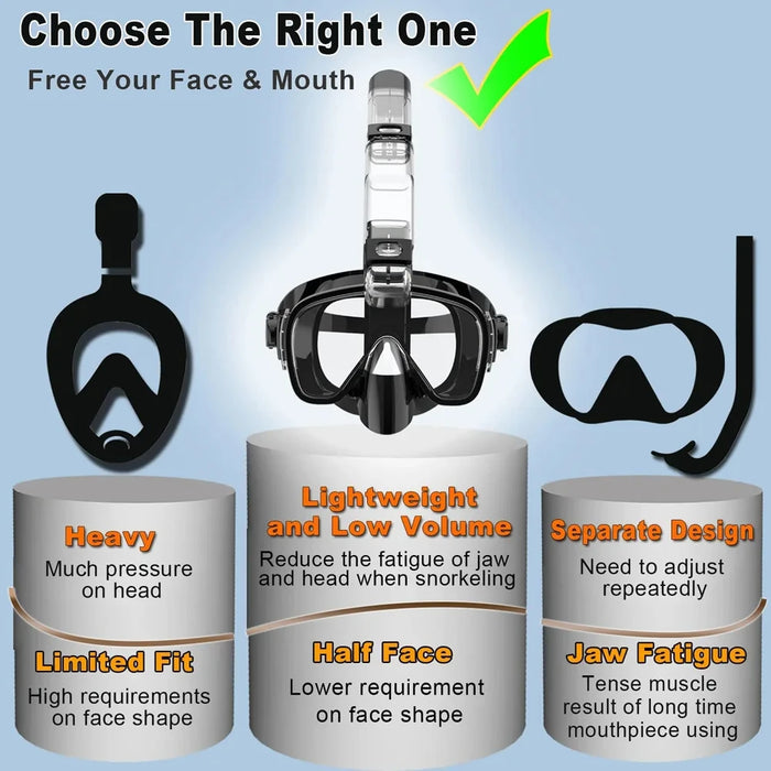 Snorkel and Diving Mask Foldable Anti-Fog Diving Mask Set with Full Dry Top System Adults Diving Goggles Diving Camera Support