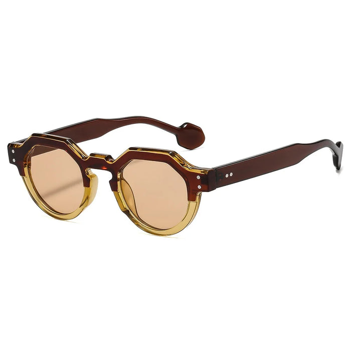 Lunettes de soleil rétro carrées irrégulières pour femmes, petite taille, UV400, verres ronds pour hommes, rivets punk