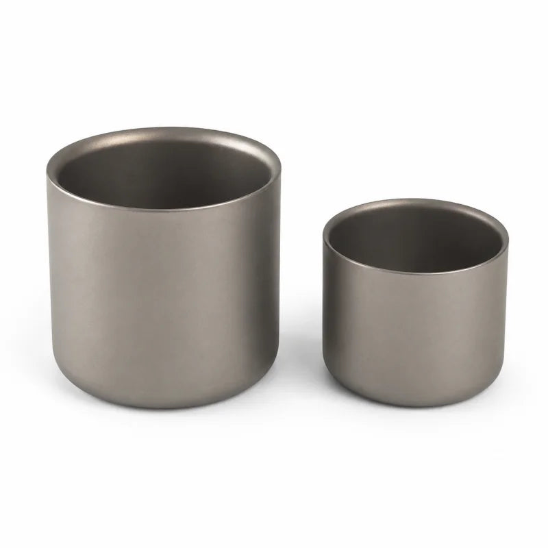Pure Titanium Double-Wall Cup Set, 100ml & 220ml Coffee and Tea Cups, Lightweight Nesting Drinkware for Home Travel and Outdoors