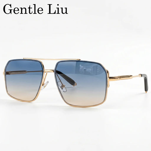 Gafas de sol cuadradas extragrandes para hombre 2026 de marca de lujo con montura de metal dorado, doble puente, gafas de sol masculinas, vintage, a la moda, para conducir