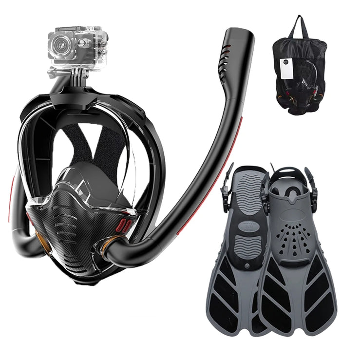 Snorkeling Mask Set, Adult Swimming Fins Set, Silicone Fins, Universal and Adjustable—Snorkeling Gear for a Summer of Fun