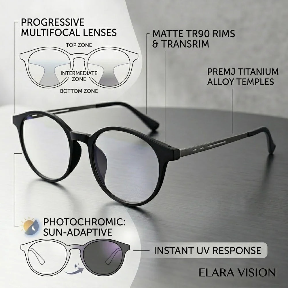 Gafas de lectura multifocales progresivas para hombre y mujer, diseño redondo, aleación de titanio, marca de lujo, lentes transparentes, uso cómodo