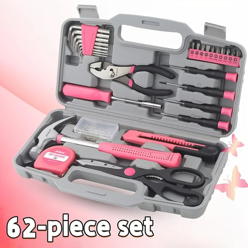 62 Piece Multifunctional Portable Home Repair Tool Kit with Hammer Pliers Wrench Screws Ideal DIY Gift for Men Women Fathers Day