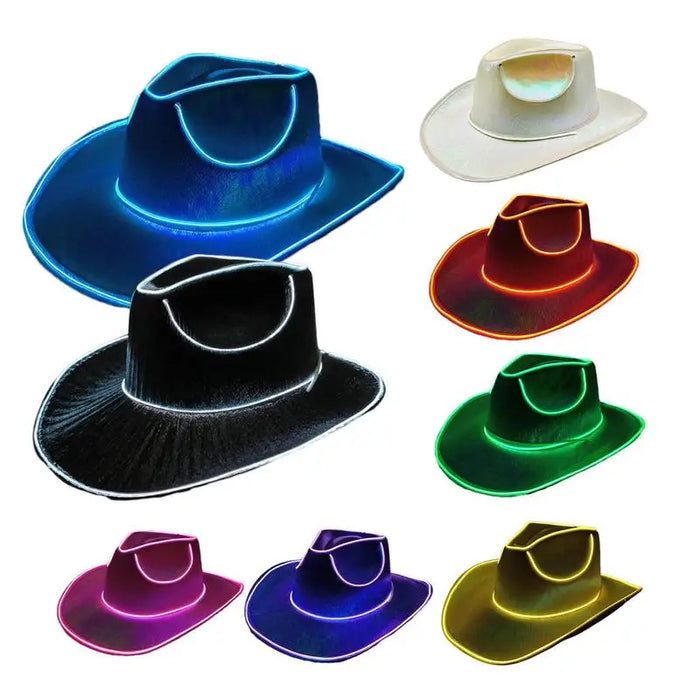 Chapeaux lumineux pour adultes, coiffes de fête, chapeau de cowboy lumineux LED, chapeau de cowboy lumineux à piles, chapeau de cowboy scintillant.