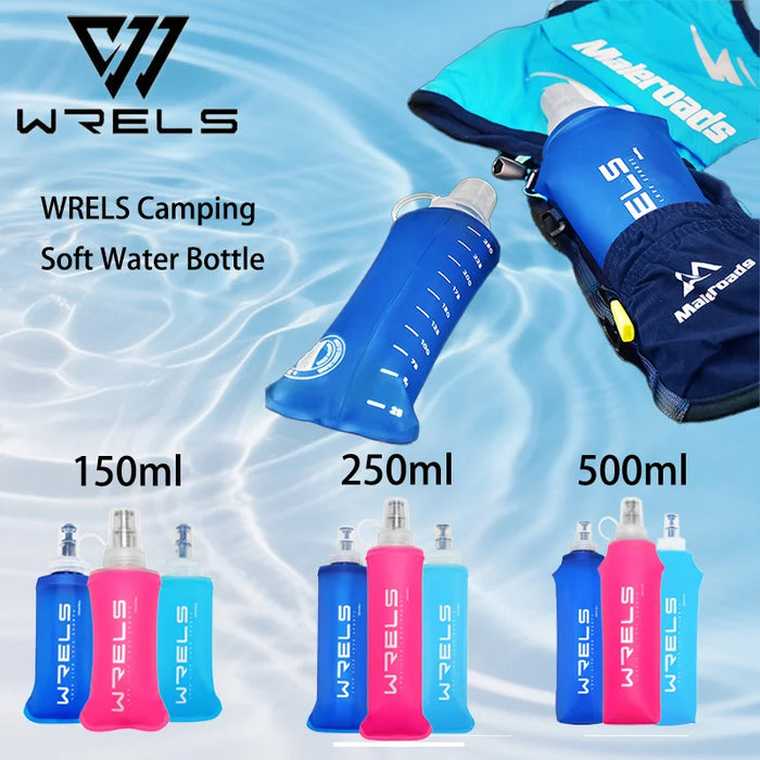 WRELS Botella de agua blanda para camping, deportes, bolsa plegable, cantimplora para correr al aire libre, mochila de hidratación, cintura, bicicleta, sin BPA