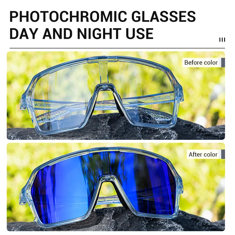 SCVCN Fashion Photochromic Men Cycling Sunglasses Women Outdoor Sports Running Mountain Hiking Glasses UV400 Protective Eyewear