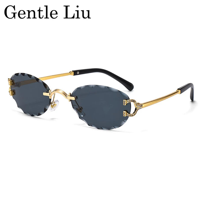 Oval Punk Rimless Change Color Sunglasses Men 2026 Luxury Brand  Photochromic Sunglass Metal Frame Cutting Lens Eyewear For Male