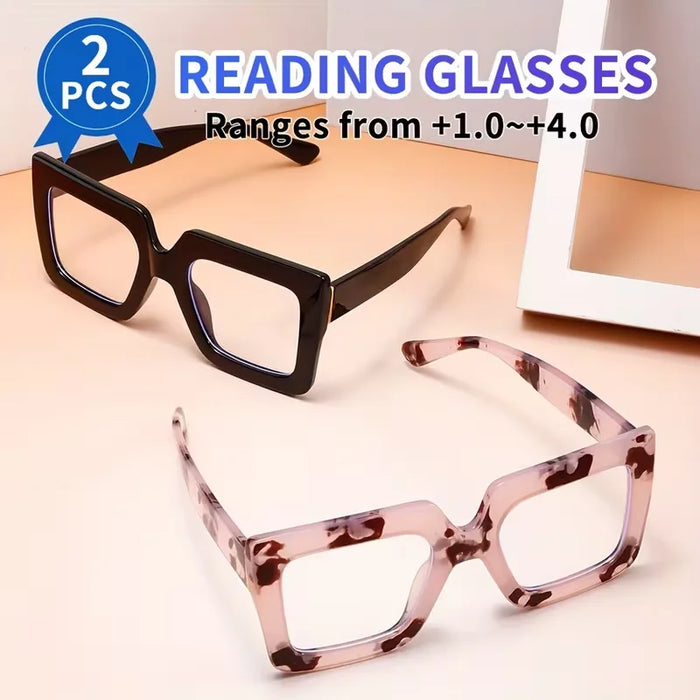 2 Paires de Lunettes de Lecture Carrées Surdimensionnées, Anti-Lumière Bleue, +1.00 à +4.00