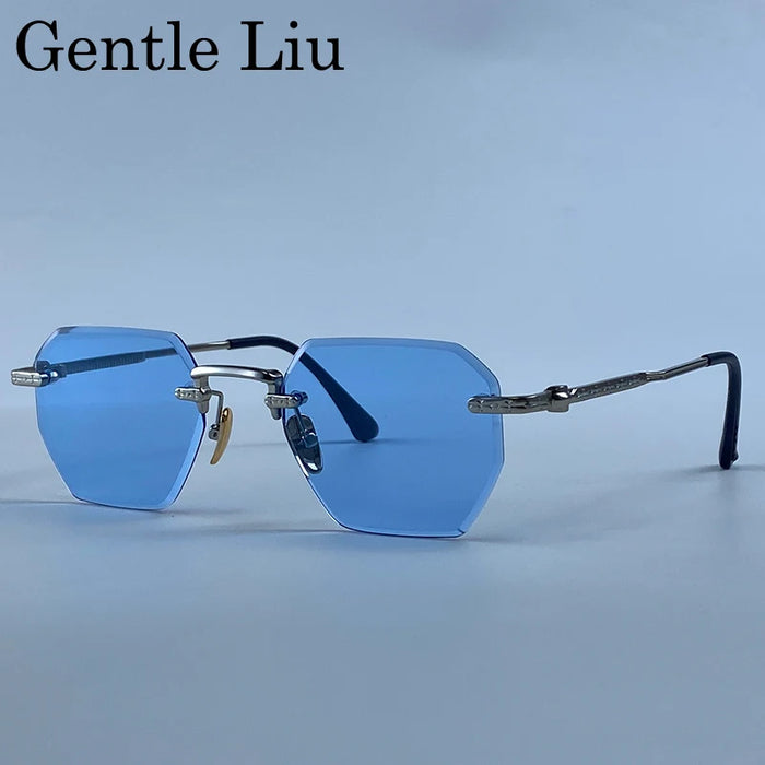 Gafas de sol cuadradas sin montura para hombre 2026, de lujo, de diseñador, modernas, de polígono, con montura de metal, gafas de sol Y2K, punk, sin montura, Hip Hop