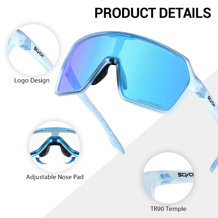 SCVCN Fashion Color Photochromic Cycling Glasses Outdoor Running Sunglasses Men MTB Cycling Sunglasses Women Road Bike Glasses