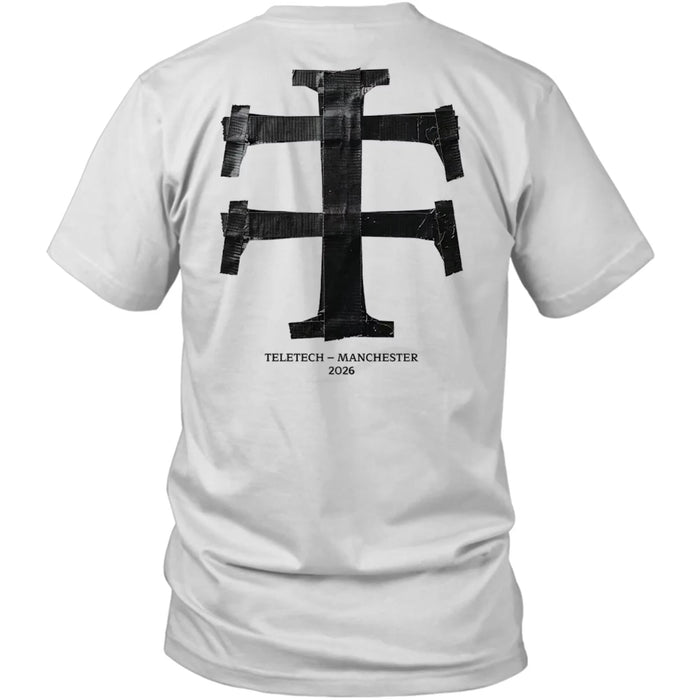Teletech Manchester 2026 Camiseta Estampada en la Espalda Techno Rave Música Electrónica Camiseta Gráfica de Algodón Oversized para Hombre y Mujer
