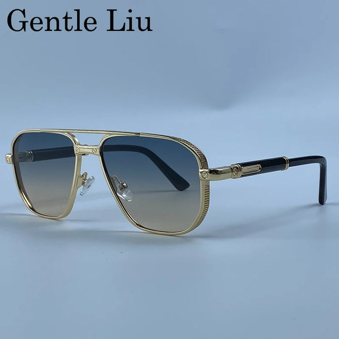 Square Punk Metal Frame Sunglasses Men 2026 Luxury Designer Vintage Steampunk Double Bridge Hip Hop Sun Glasses Outdoor Shades