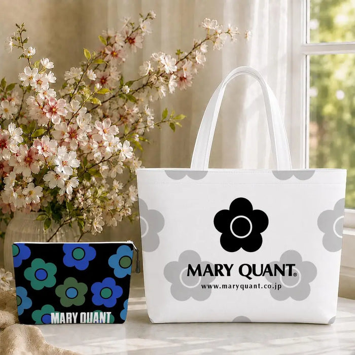 Fashion M-Mary Quant Storage Bags 2-Piece Canvas Tote Bag Set with Zipper Pouch Large Capacity Shopping Travel Bag