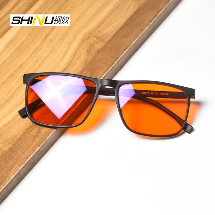 SHINU Red Sleeping Glasses Blue Light Blocking Good rest Computer Glasses For Men Blue Light Filter Orange Tinted Glasses