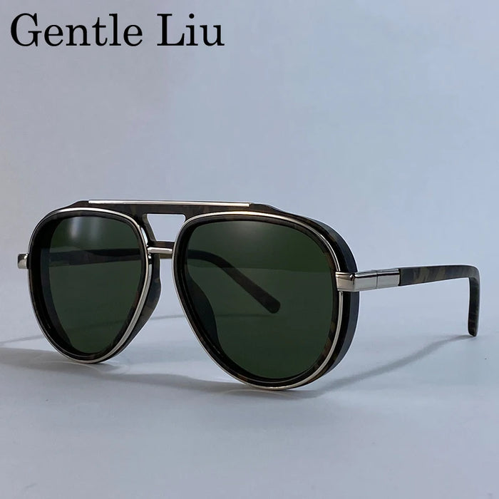Gafas de sol polarizadas ovaladas piloto estilo Steampunk de gran tamaño para hombre, marca de lujo 2026, con doble puente, gafas de sol para hombre, lentes clásicas