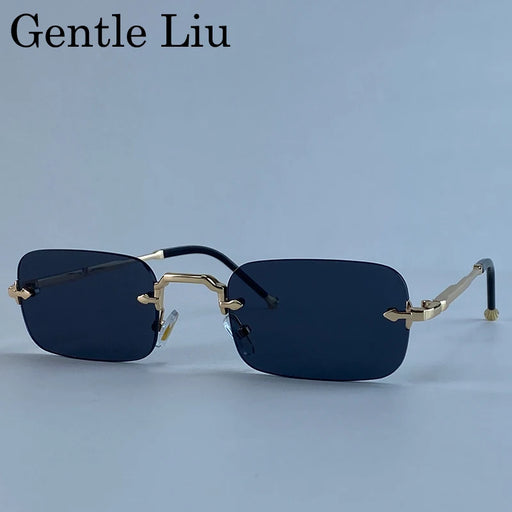 Small Rectangle Punk Rimless Sunglasses Men 2026 Luxury Brand Vintage Square Frameless Sun Glasses for Man UV400 Eyewear Shades