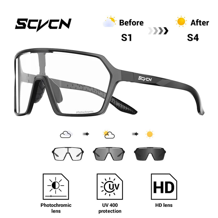 SCVCN Fashion Color Photochromic Cycling Glasses Outdoor Running Sunglasses Men MTB Cycling Sunglasses Women Road Bike Glasses