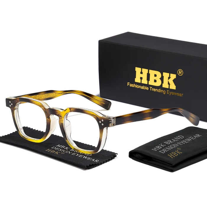 HBK Retro Square Glasses Frames Men Flat Lenses Anti Blue Light TR90 Eyeglass Frames High-Quality Reading Eyeglasses for Women