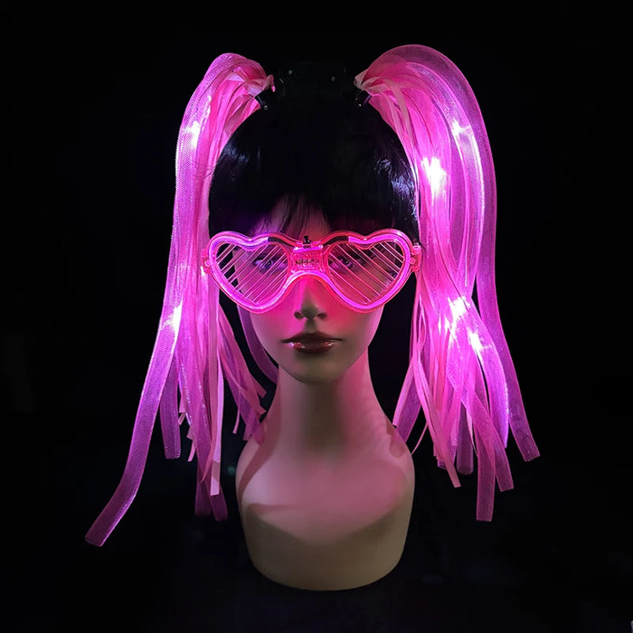 Funny LED Light Up Flashing Party Noodle Bridal Headband LED Glasses Girls Noodle Hair Bachelorette Party Rave Costume Dress Up