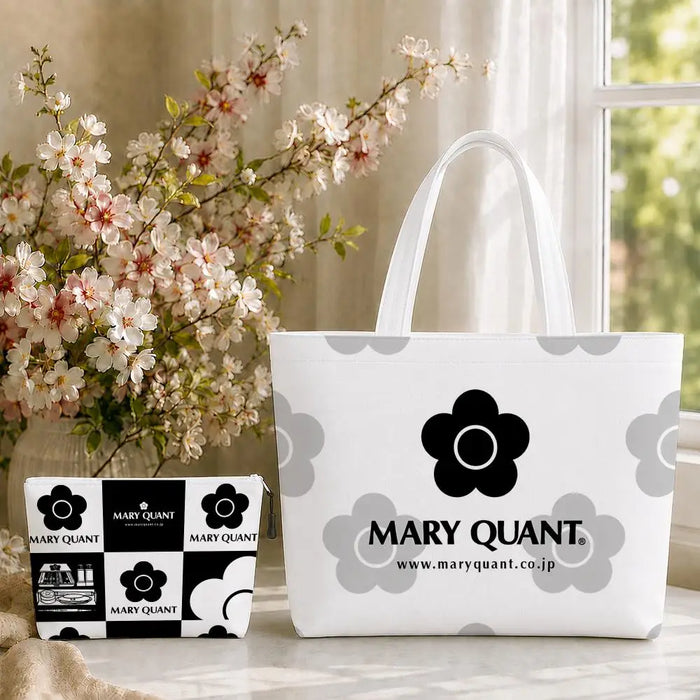 Fashion M-Mary Quant Storage Bags 2-Piece Canvas Tote Bag Set with Zipper Pouch Large Capacity Shopping Travel Bag