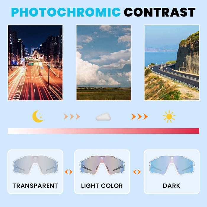 BUCKLOS Photochromic Cycling Glasses Professional Outdoor Sports Sunglasses UV400 Men Women Cycling Goggles Road Bike Eyewear