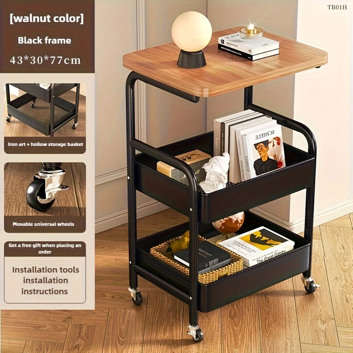 3 Tier Rolling Kitchen Cart Durable Carbon Steel Metal Utility Cart for Tool Snack Storage with Rolling Wheels