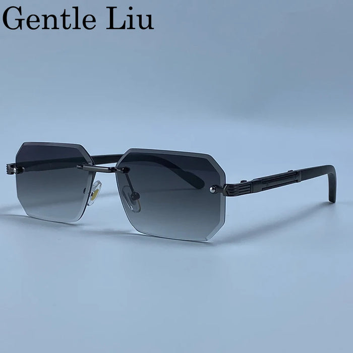 Rectangle Punk Rimless Sunglasses Men Vintage Polygon 2026 Luxury Brand Design Geometric Sun Glasses Male Hip Hop Eyewear Shades