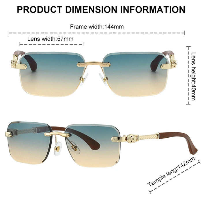 Gafas de sol fotocromáticas sin montura vintage para hombre 2026, de diseñador de lujo, cuadradas, sin montura, con cabeza de leopardo, gafas de sol para conducir, con sombra.