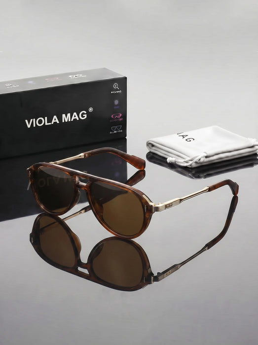 VIOLA MAG Lunettes de soleil rétro à double faisceau, monture en métal, lunettes de décoration quotidiennes pour hommes, avec étui à lunettes