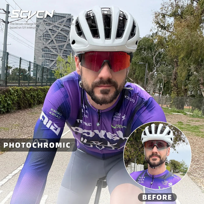 SCVCN Photochromic Cycling Glasses Outdoor Running Eyewaer Fashion Sports Bicycle Sunglasses MTB Road Bike Glasses