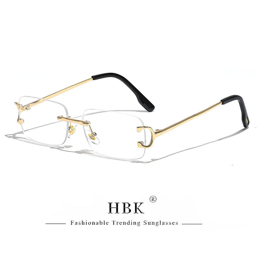 Gafas de sol retro HBK sin montura para mujer, con montura cuadrada de metal, para fiesta, viajes, gafas de protección UV400, con caja de regalo