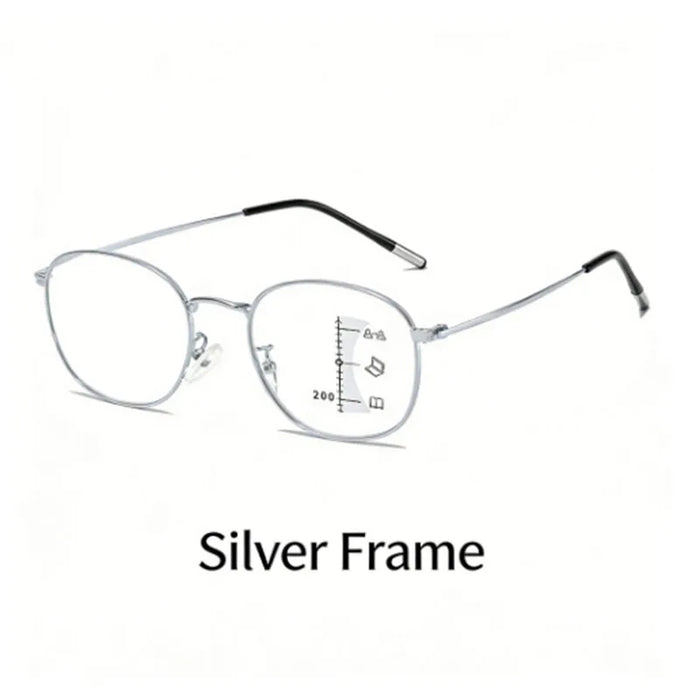 New Progressive Multifocal Reading Glasses for Both Near and Far Vision, Ultra-Light Metal Full-Frame, Anti-Blue Light, Suitable