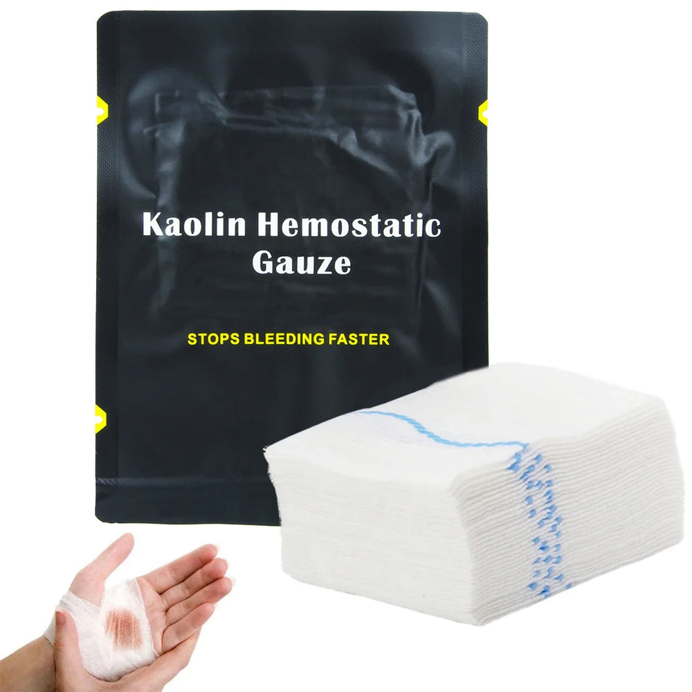 Gasa hemostática de caolín para traumatismos de emergencia, plegado en Z, soluble para botiquín de primeros auxilios táctico Ifak, apósito médico para heridas