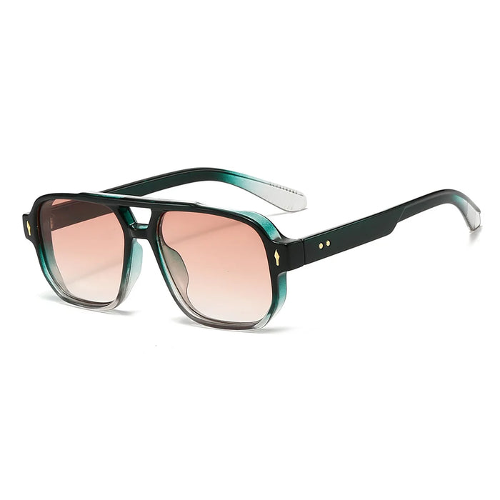 Lunettes de soleil carrées classiques à double pont pour hommes et femmes, verres transparents couleur océan, lunettes tendance avec rivets, protection UV400